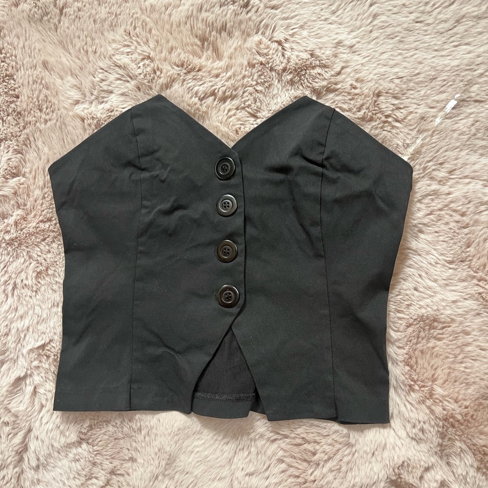 Black Button-Up Bustier Top